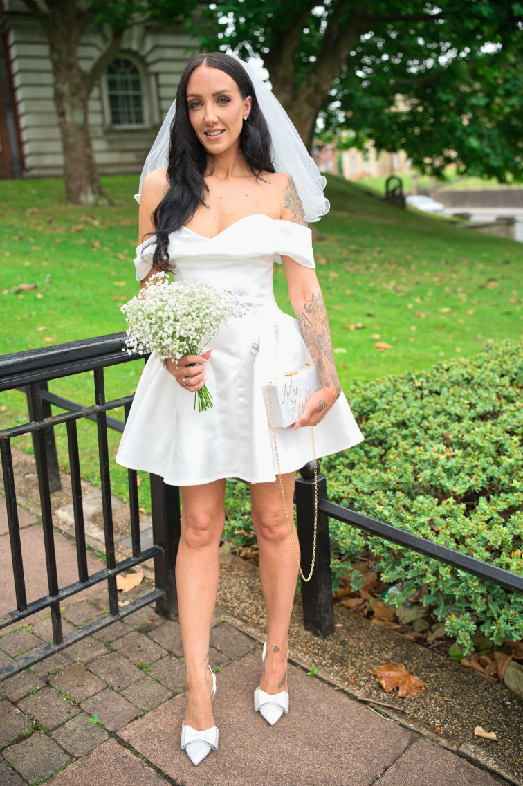 A bride just before she gets married outside Stockport Townhall